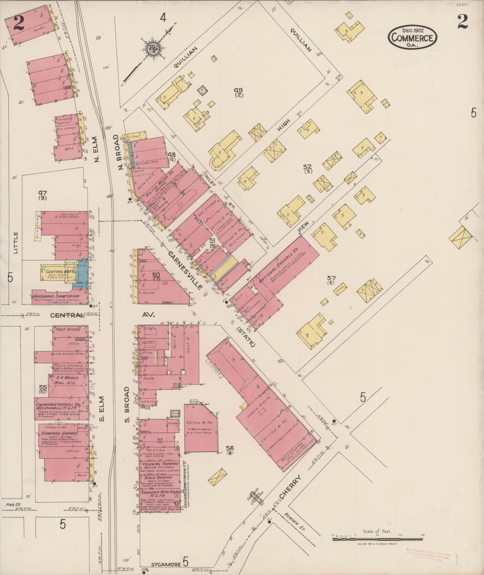 Sanborn Fire Insurance Map from Commerce, Jackson County, Georgia (1922), Sheet #0002 - Historic Sanborn Fire Insurance Map Print, vintage old map wall art, antique decor, genealogy gift, Georgia Georgia map
