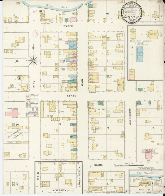 Sanborn Fire Insurance Map from Fayette, Fayette County, Iowa (1894), Sheet #0001 - Historic Sanborn Fire Insurance Map Print, vintage old map wall art