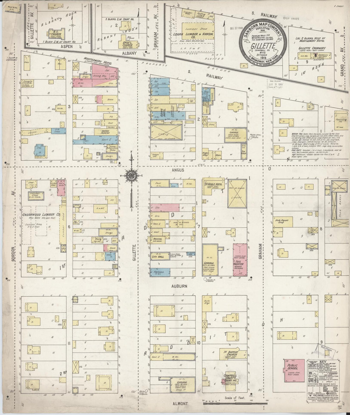 Sanborn Fire Insurance Map from Gillette, Campbell County, Wyoming (1918), Sheet #0001 - Historic Sanborn Fire Insurance Map Print, vintage old map wall art, antique decor, genealogy gift, Wyoming Wyoming map