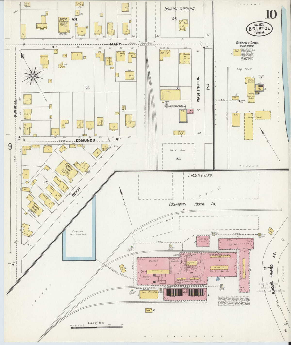 Sanborn Fire Insurance Map from Bristol, Sullivan County, Tennessee (1902), Sheet #0010 - Historic Sanborn Fire Insurance Map Print, vintage old map wall art, antique decor, genealogy gift, Tennessee Tennessee map