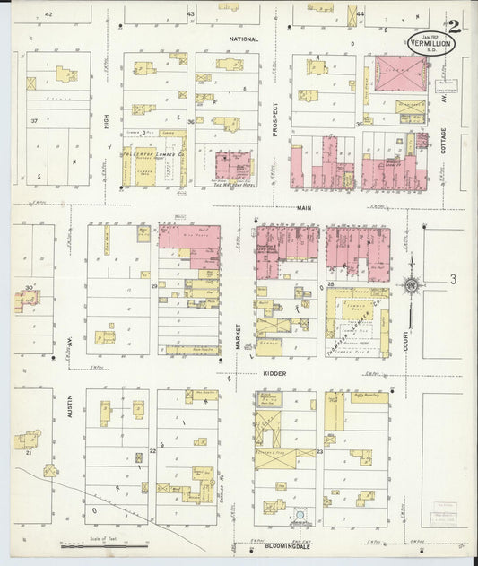 Sanborn Fire Insurance Map from Vermillion, Clay County, South Dakota (1912), Sheet #0002 - Historic Sanborn Fire Insurance Map Print, vintage old map wall art, antique decor, genealogy gift, South Dakota South Dakota map