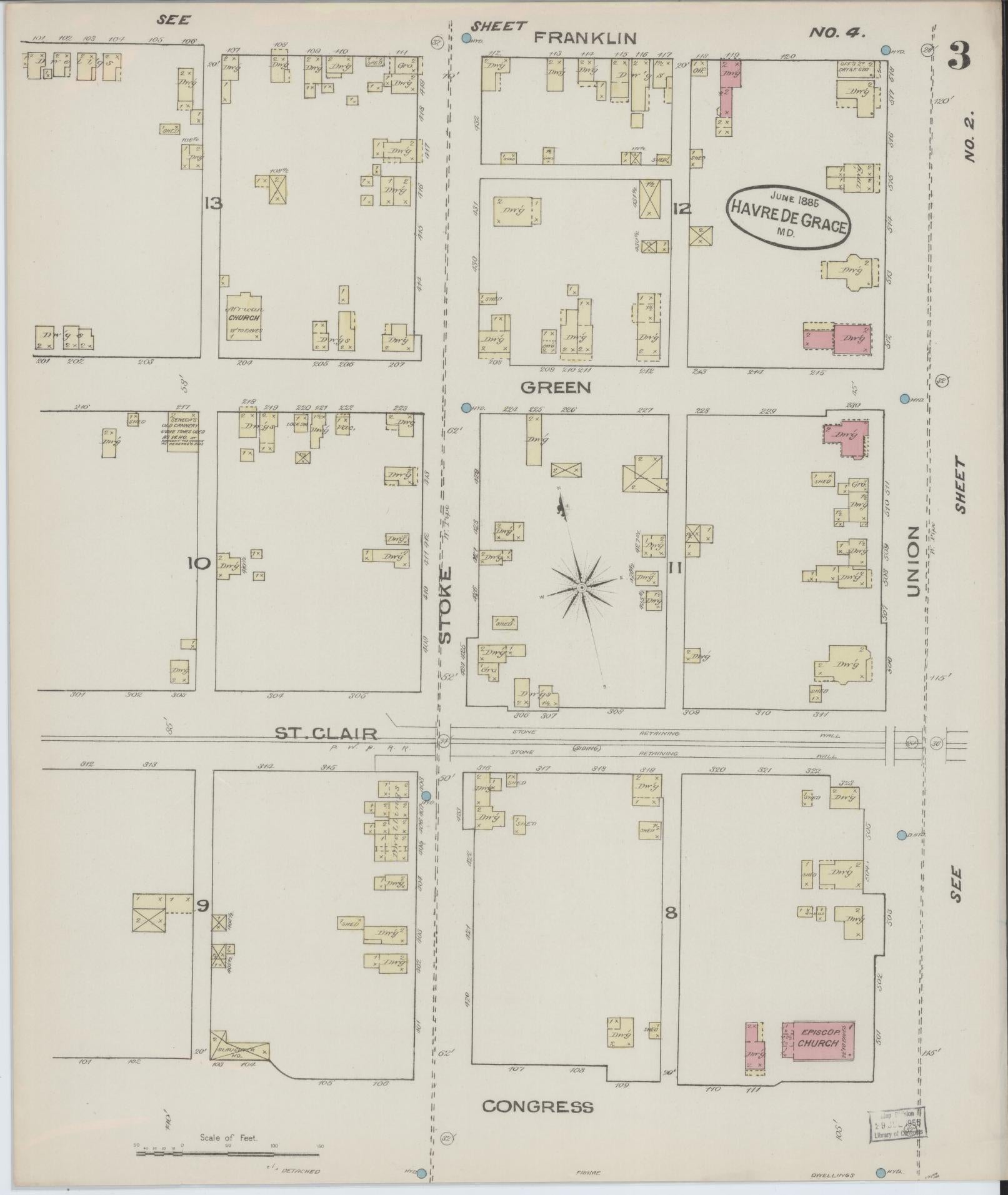 Sanborn Fire Insurance Map from Havre De Grace, Harford County, Maryland (1885), Sheet #0003 - Historic Sanborn Fire Insurance Map Print, vintage old map wall art