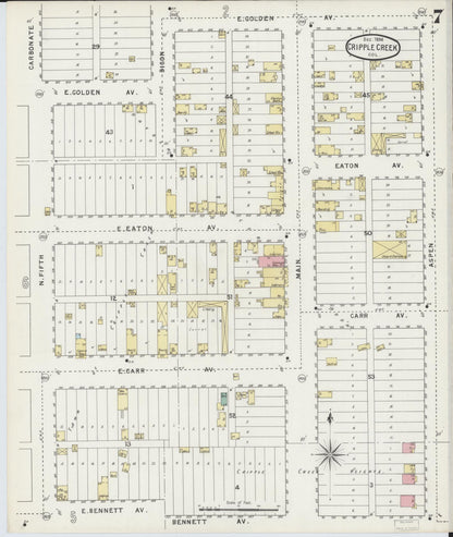 Sanborn Fire Insurance Map from Cripple Creek, Teller County, Colorado (1894), Sheet #0007 - Complete Map Set gallery image, historic Sanborn map, vintage wall art, Colorado Colorado