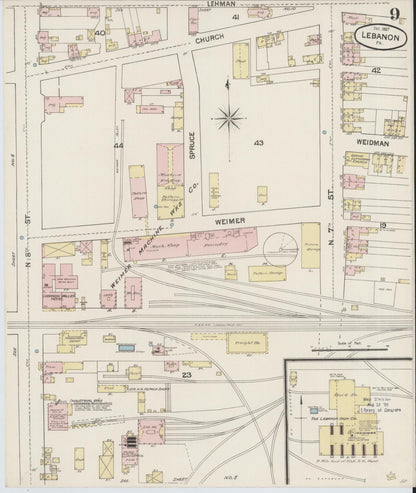 Sanborn Fire Insurance Map from Lebanon, Lebanon County, Pennsylvania (1887), Sheet #0009 - Historic Sanborn Fire Insurance Map Print, vintage old map wall art, antique decor, genealogy gift, Pennsylvania Pennsylvania map