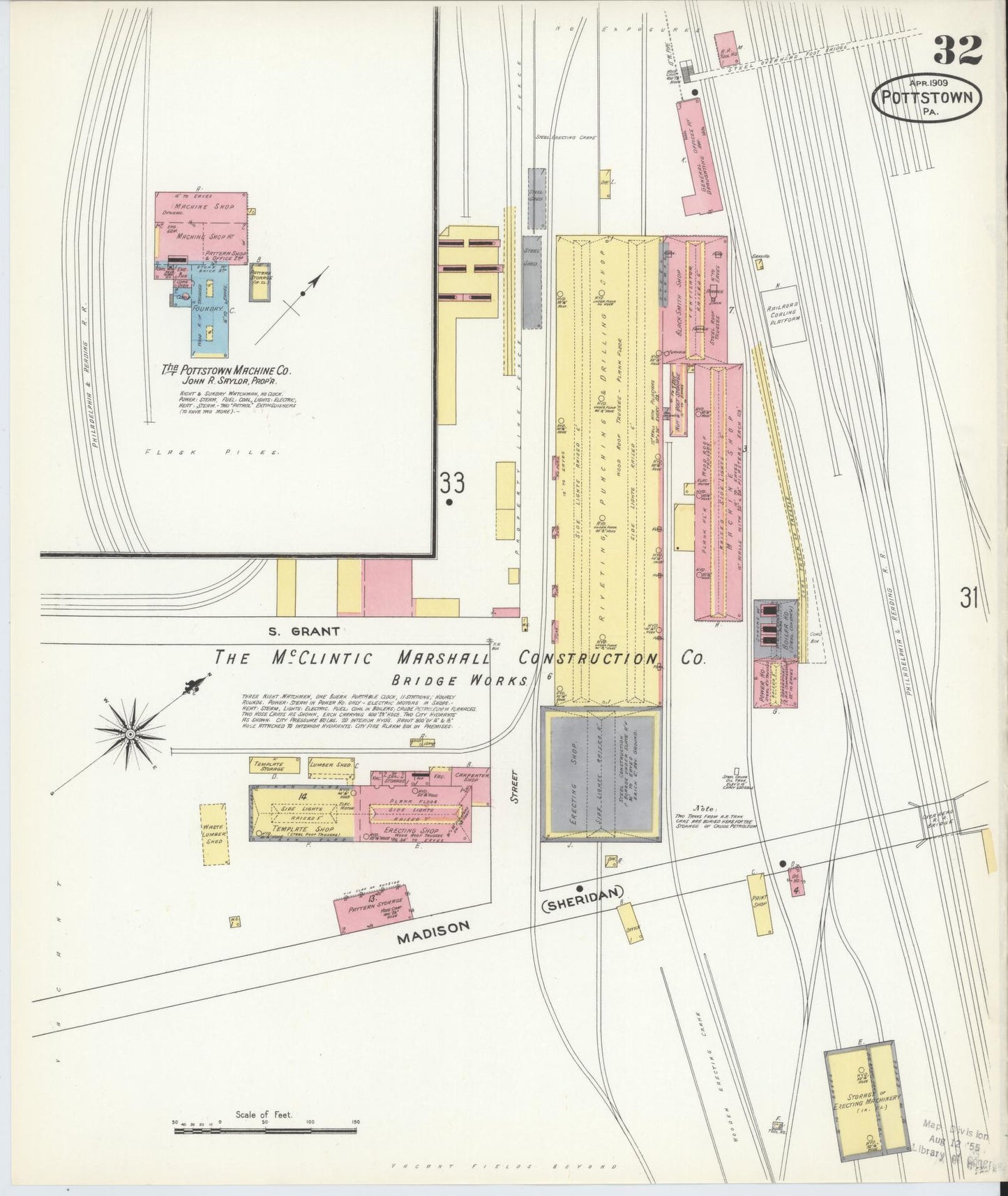 Sanborn Fire Insurance Map from Pottstown, Montgomery County, Pennsylvania (1909), Sheet #0032 - Historic Sanborn Fire Insurance Map Print, vintage old map wall art, antique decor, genealogy gift, Pennsylvania Pennsylvania map