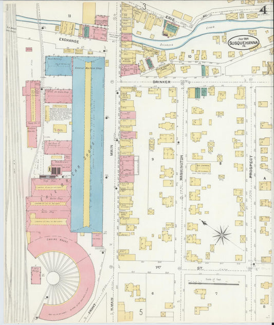 Sanborn Fire Insurance Map from Susquehanna, Susquehanna County, Pennsylvania (1904), Sheet #0004 - Historic Sanborn Fire Insurance Map Print, vintage old map wall art, antique decor, genealogy gift, Pennsylvania Pennsylvania map