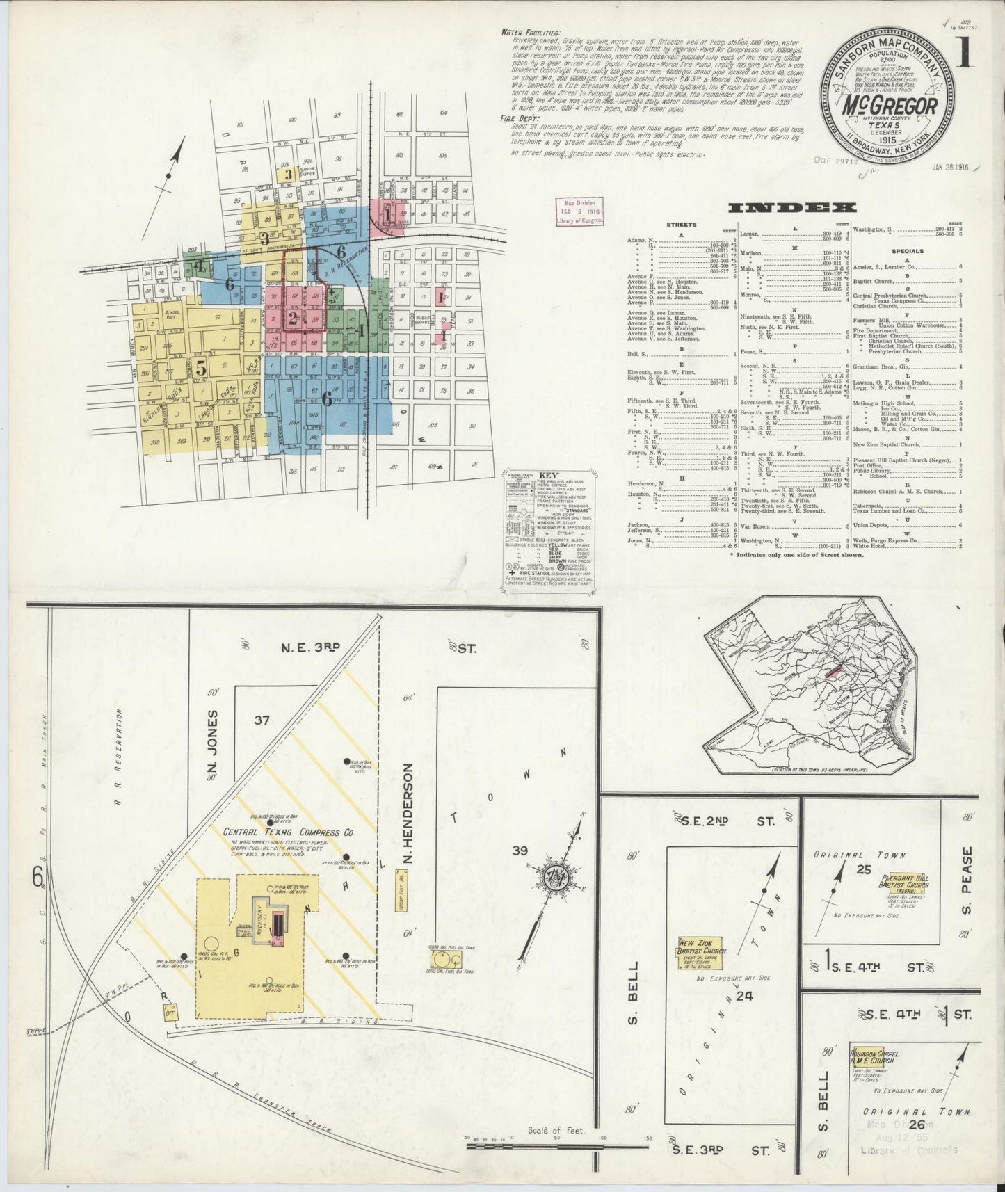 Sanborn Fire Insurance Map from McGregor, McLennan County, Texas (1915), Sheet #0001 - Complete Map Set gallery image, historic Sanborn map, vintage wall art, Texas Texas