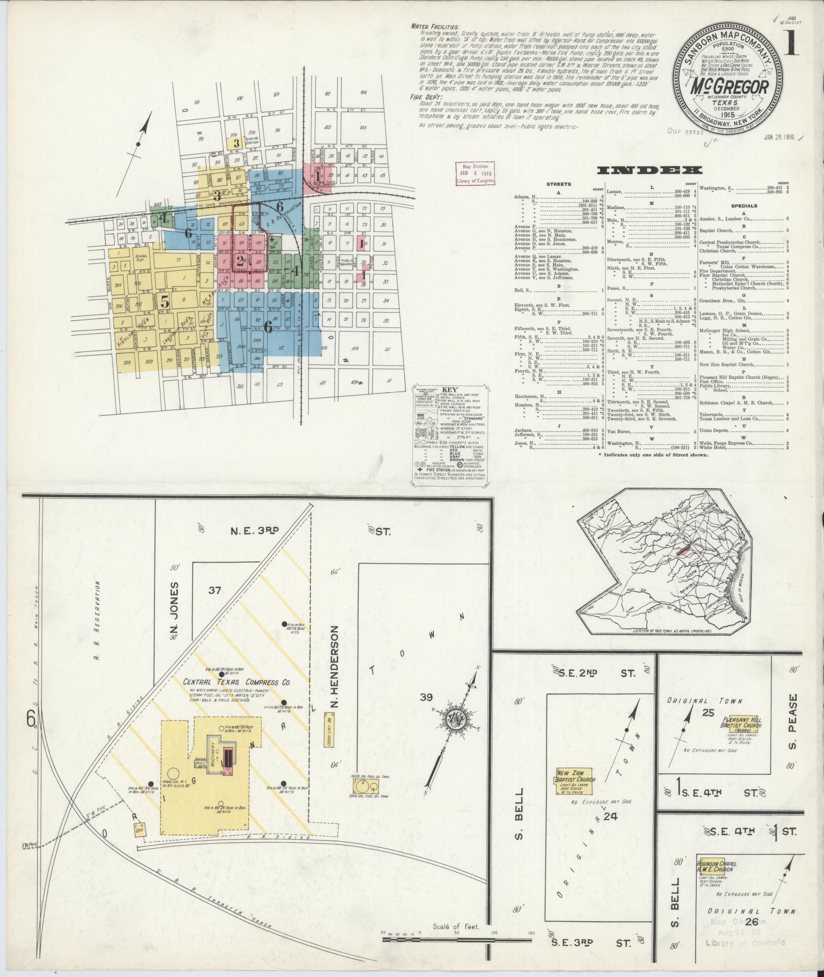 Sanborn Fire Insurance Map from McGregor, McLennan County, Texas (1915), Sheet #0001 - Complete Map Set gallery image, historic Sanborn map, vintage wall art, Texas Texas