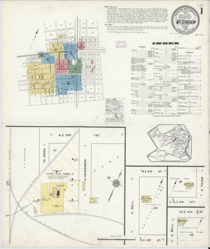 Sanborn Fire Insurance Map from McGregor, McLennan County, Texas (1915), Sheet #0001 - Complete Map Set gallery image, historic Sanborn map, vintage wall art, Texas Texas
