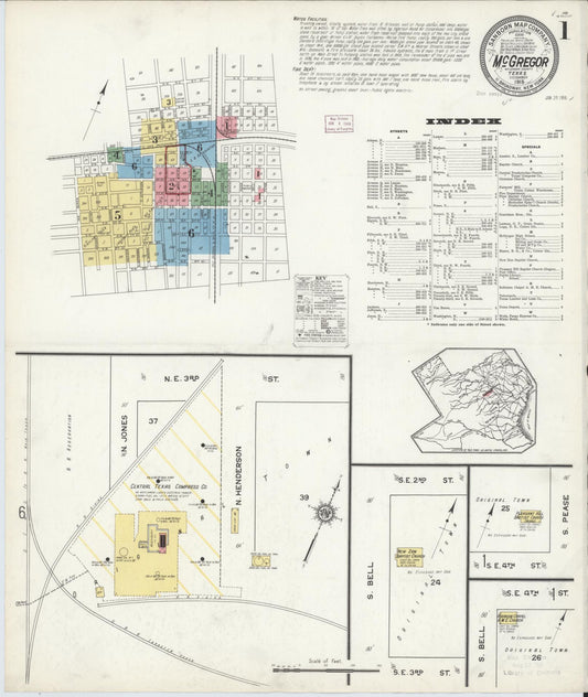 Sanborn Fire Insurance Map from McGregor, McLennan County, Texas (1915), Sheet #0001 - Complete Map Set gallery image, historic Sanborn map, vintage wall art, Texas Texas