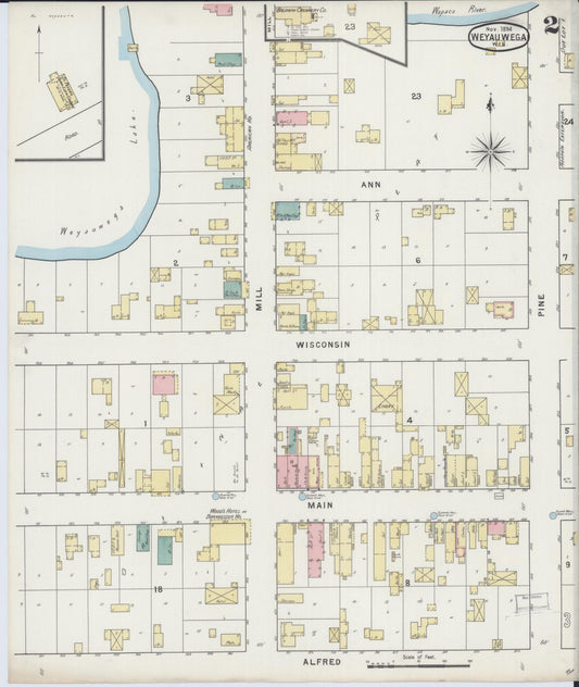 Sanborn Fire Insurance Map from Weyauwega, Waupaca County, Wisconsin (1894), Sheet #0002 - Historic Sanborn Fire Insurance Map Print, vintage old map wall art, antique decor, genealogy gift, Wisconsin Wisconsin map