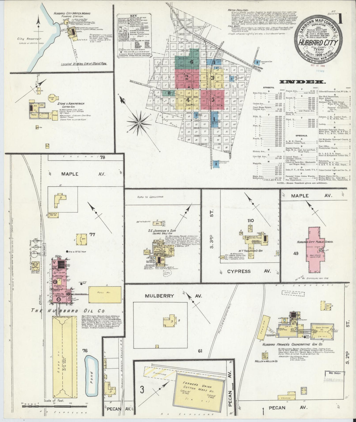 Sanborn Fire Insurance Map from Hubbard, Hill County, Texas (1909), Sheet #0001 - Complete Map Set gallery image, historic Sanborn map, vintage wall art, Texas Texas