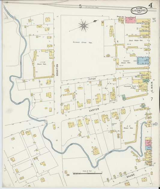 Sanborn Fire Insurance Map from Ardmore, Carter County, Oklahoma (1896), Sheet #0004 - Historic Sanborn Fire Insurance Map Print, vintage old map wall art, antique decor, genealogy gift, Oklahoma Oklahoma map