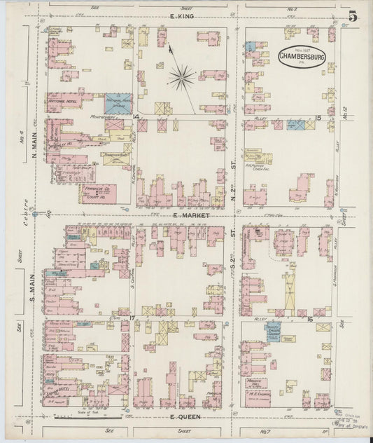 Sanborn Fire Insurance Map from Chambersburg, Franklin County, Pennsylvania (1887), Sheet #0005 - Historic Sanborn Fire Insurance Map Print, vintage old map wall art, antique decor, genealogy gift, Pennsylvania Pennsylvania map