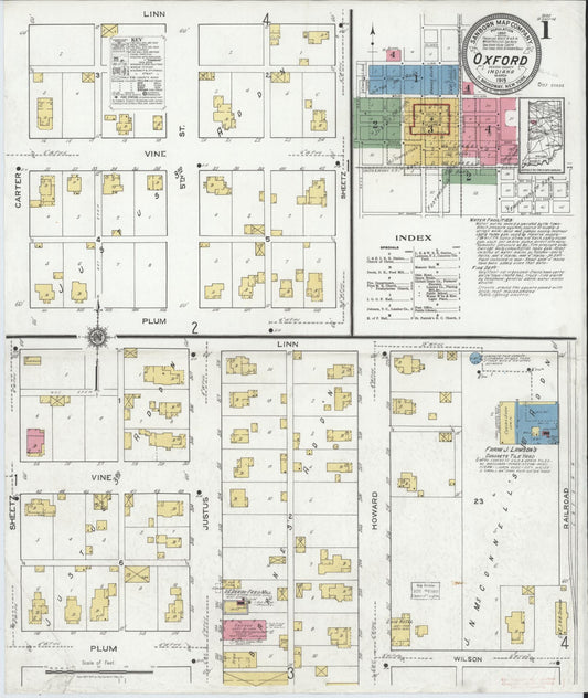 Sanborn Fire Insurance Map from Oxford, Benton County, Indiana (1919), Sheet #0001 - Historic Sanborn Fire Insurance Map Print, vintage old map wall art, antique decor, genealogy gift, Indiana Indiana map