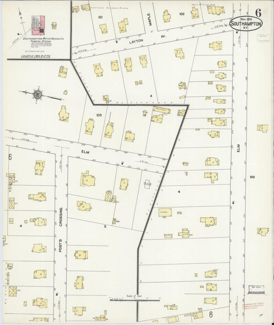 Sanborn Fire Insurance Map from Southampton, Suffolk County, New York (1909), Sheet #0006 - Historic Sanborn Fire Insurance Map Print, vintage old map wall art, antique decor, genealogy gift, New York New York map