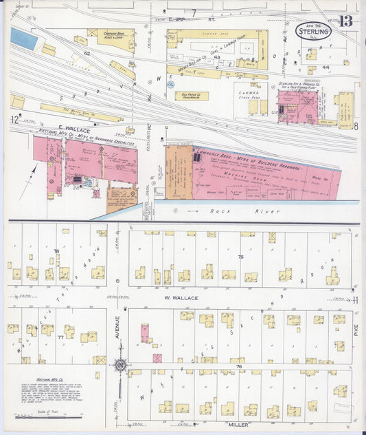 Sanborn Fire Insurance Map from Sterling, Whiteside County, Illinois (1916), Sheet #0013 - Historic Sanborn Fire Insurance Map Print, vintage old map wall art, antique decor, genealogy gift, Illinois Illinois map