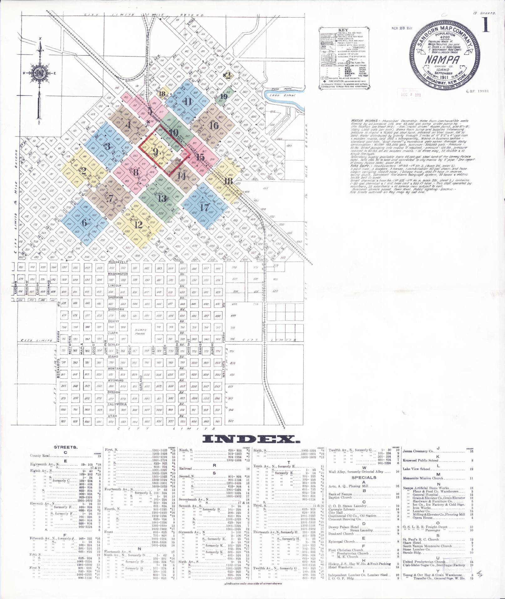 Sanborn Fire Insurance Map from Nampa, Canyon County, Idaho. (1911) – Historic Sanborn Fire Insurance Map Print