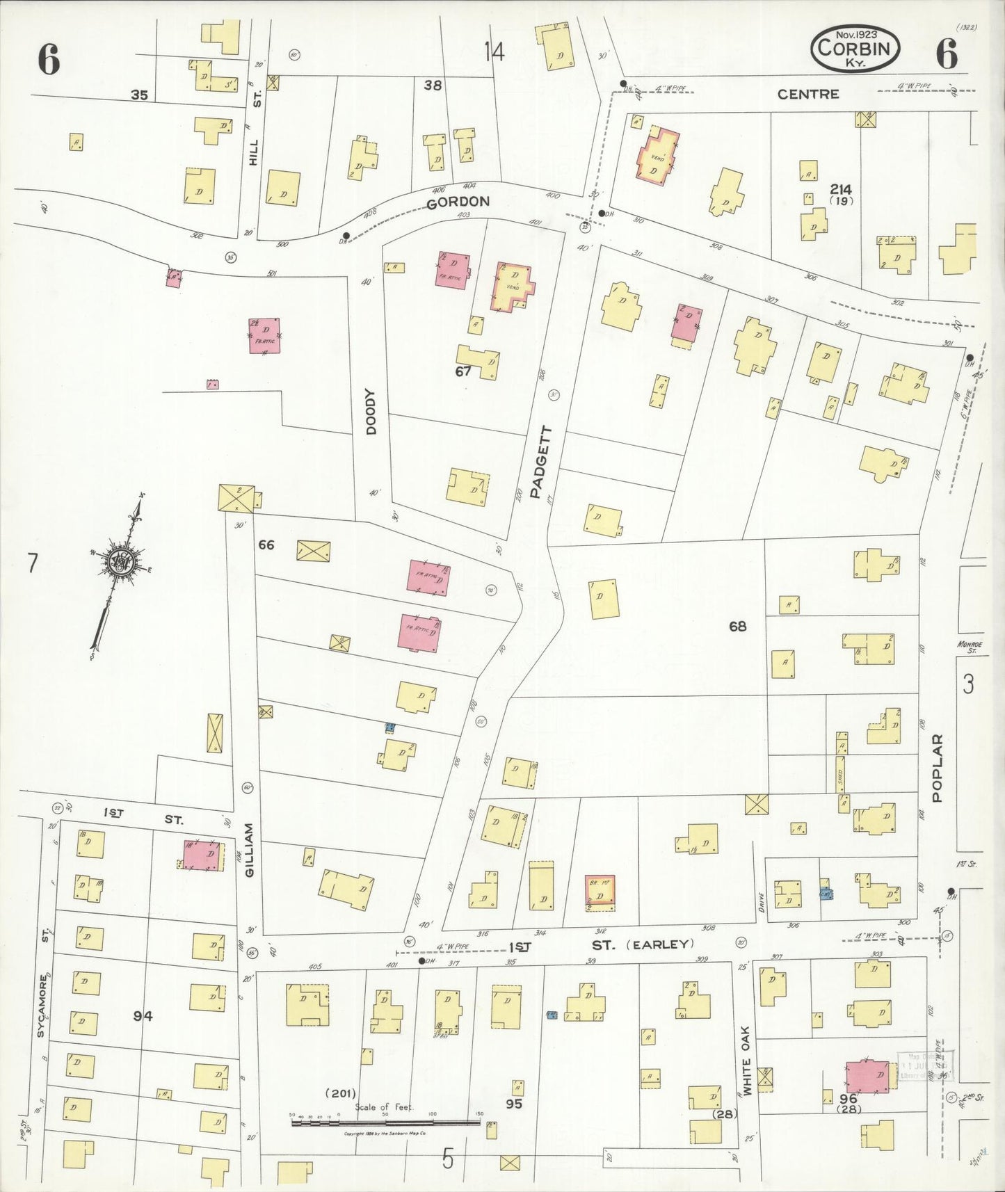 Sanborn Fire Insurance Map from Corbin, Knox and Whitley Counties, Kentucky (1923), Sheet #0006 - Complete Map Set gallery image, historic Sanborn map, vintage wall art, Kentucky Kentucky