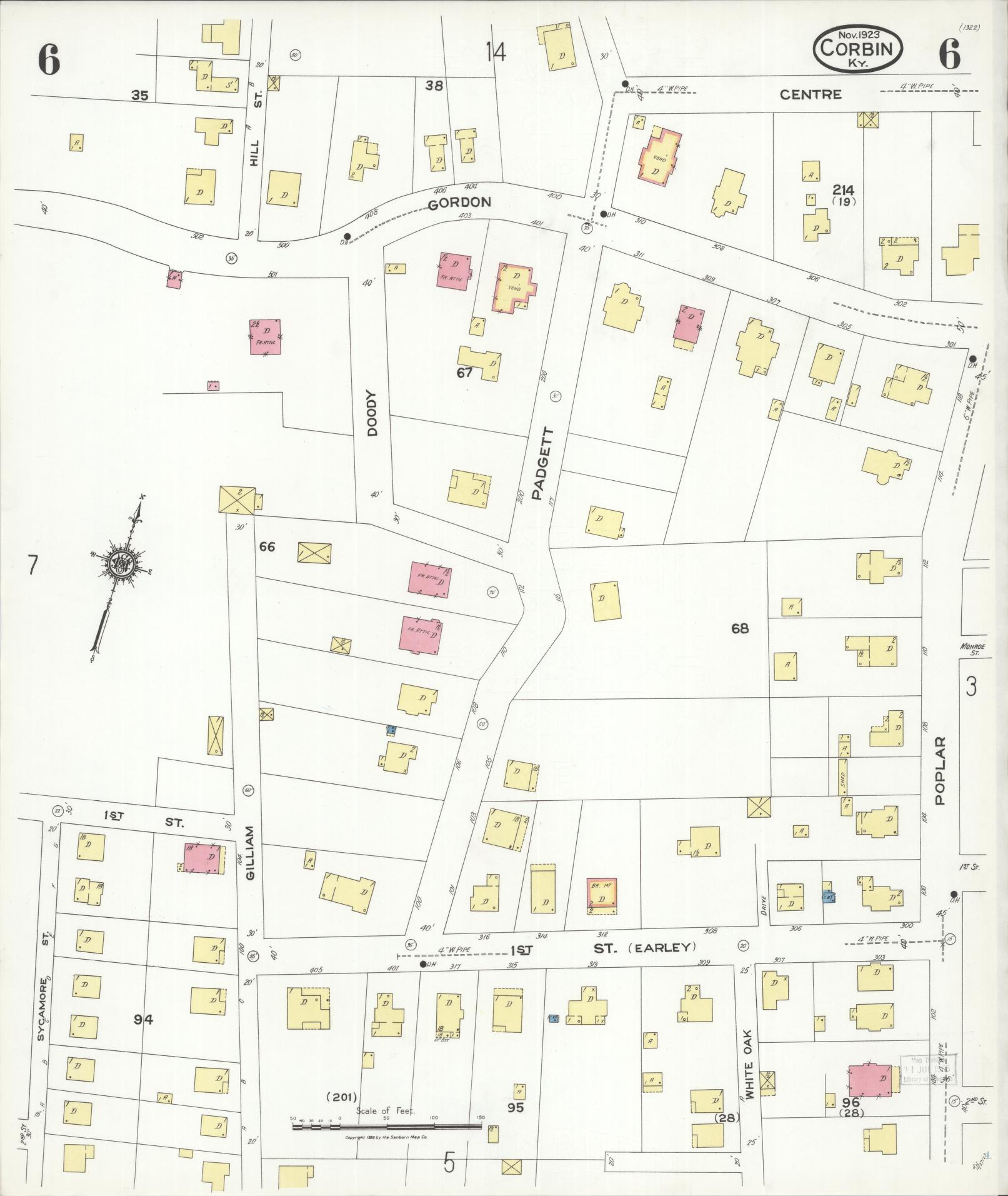 Sanborn Fire Insurance Map from Corbin, Knox and Whitley Counties, Kentucky (1923), Sheet #0006 - Complete Map Set gallery image, historic Sanborn map, vintage wall art, Kentucky Kentucky