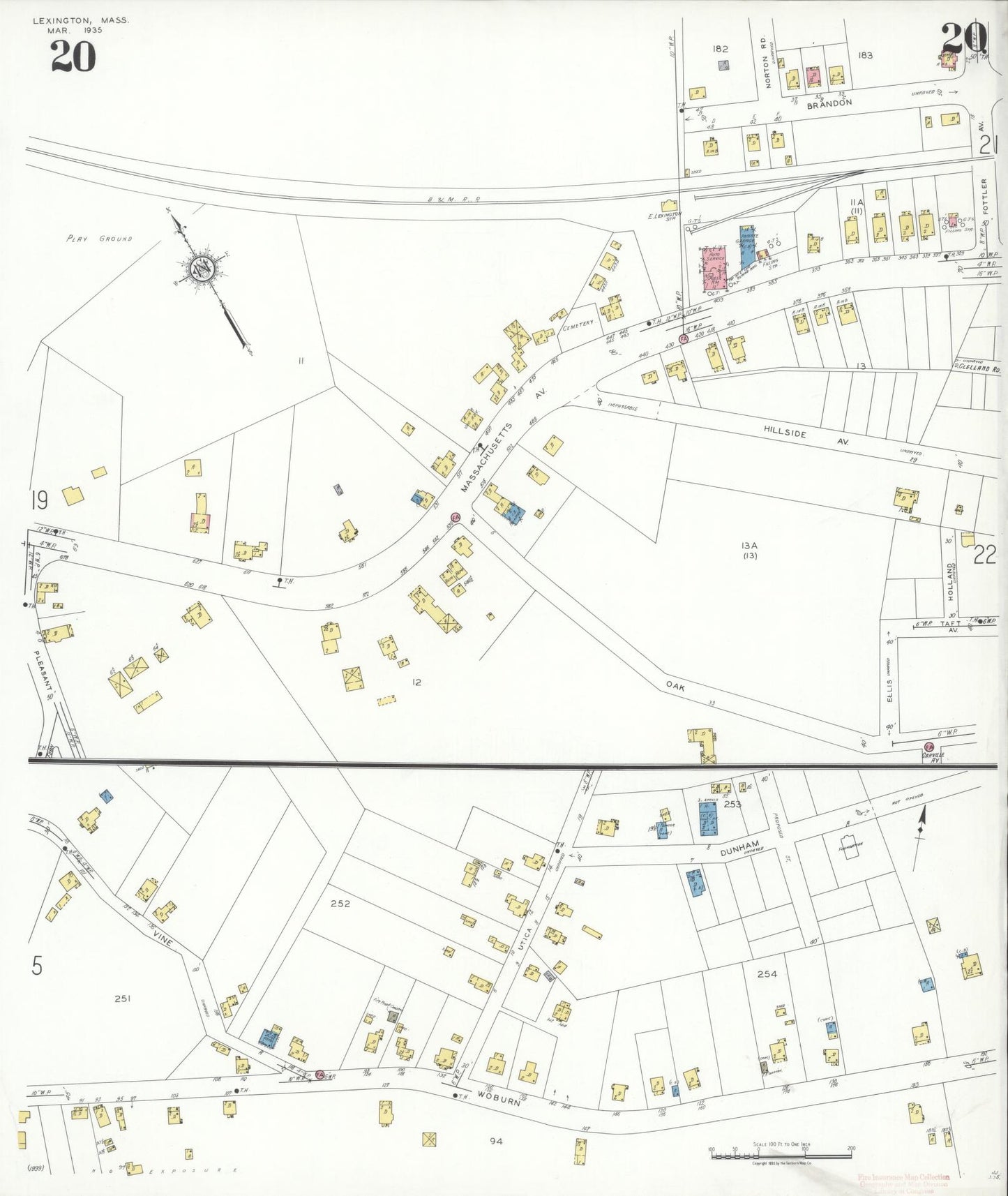 Sanborn Fire Insurance Map from Lexington, Middlesex County, Massachusetts (1935), Sheet #0020 - Complete Map Set gallery image, historic Sanborn map, vintage wall art, Massachusetts Massachusetts