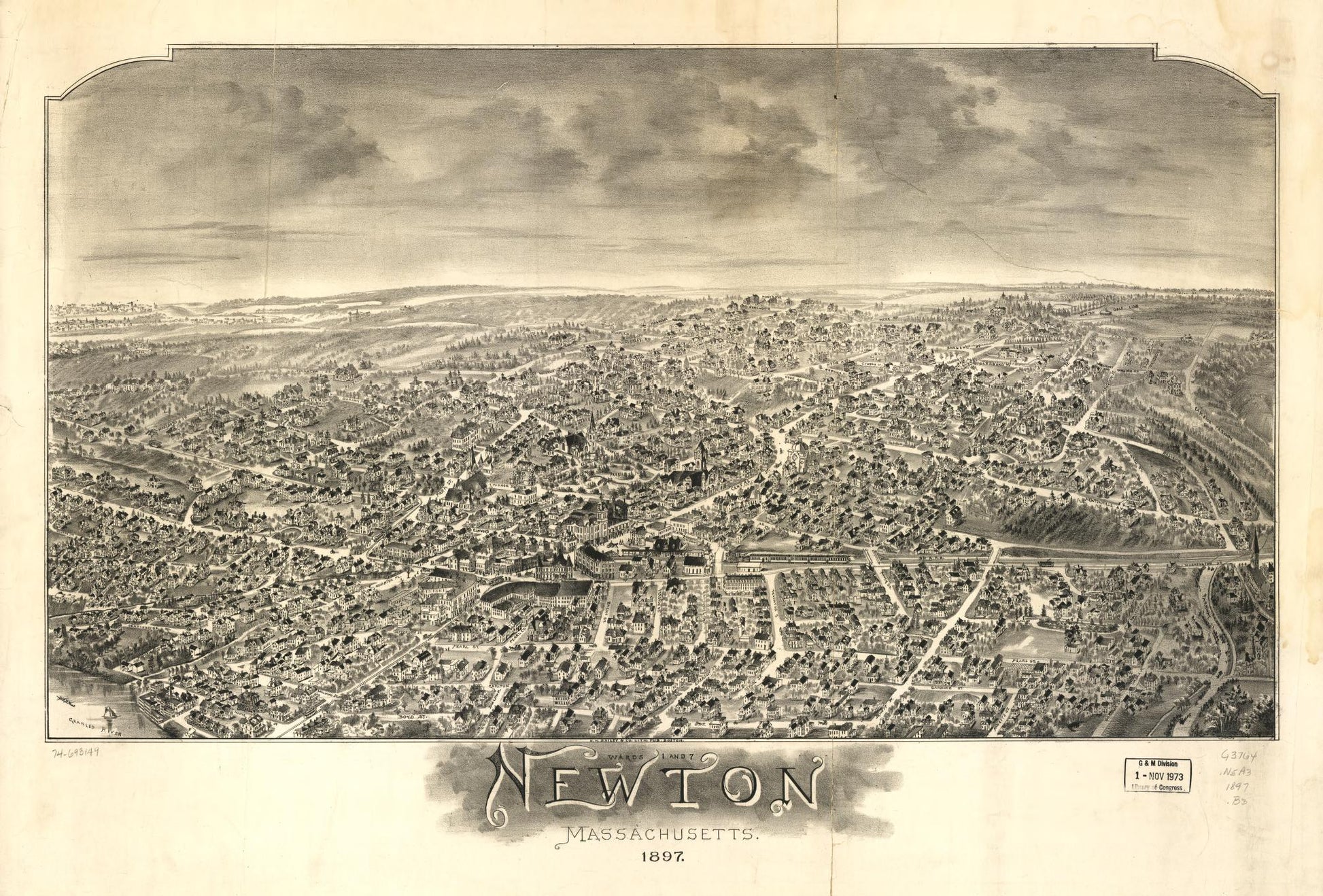 Wards 1 and 7, Newton, Massachusetts 1897. (1897) – Historic Bird’s-Eye View Panorama Print