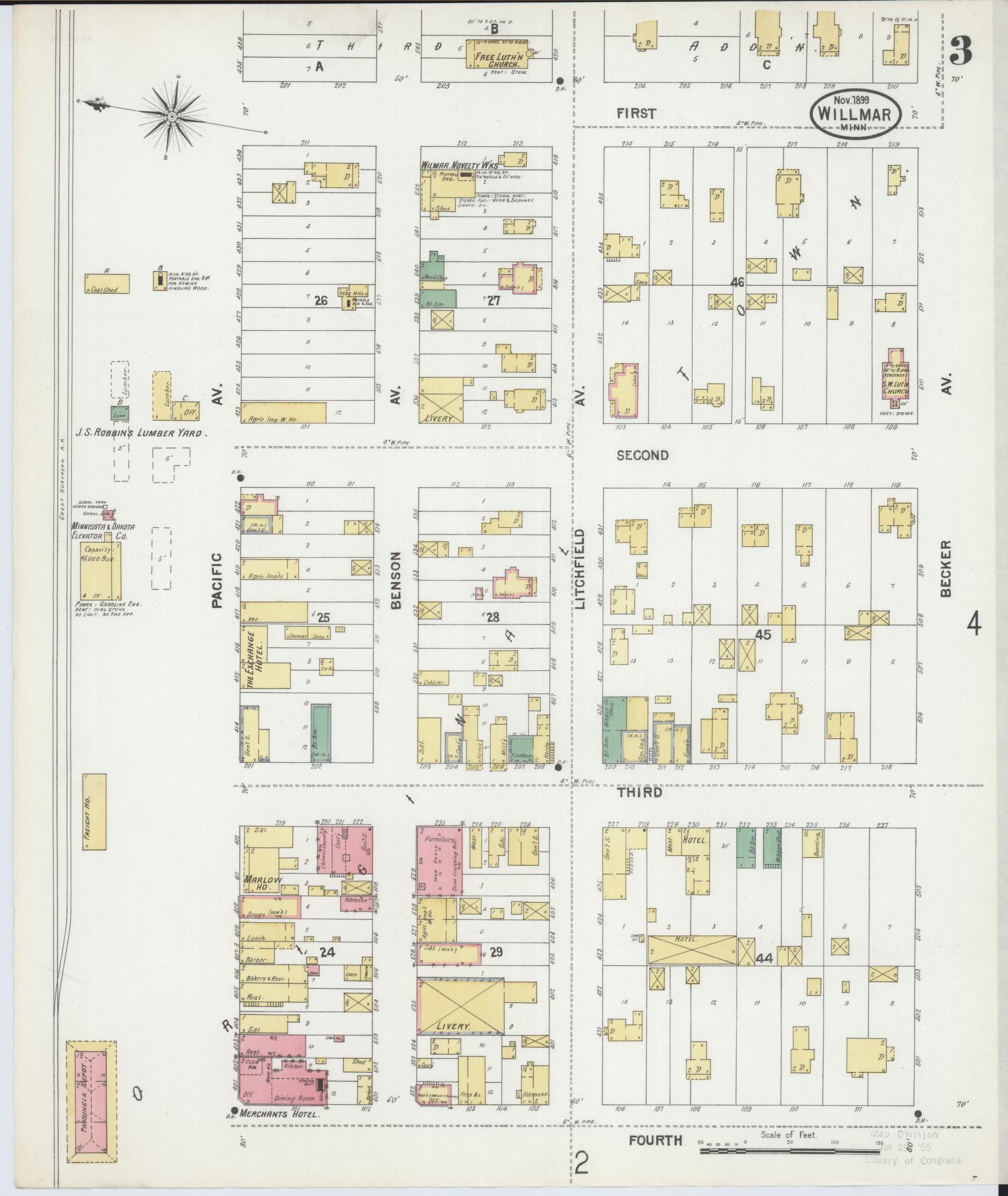 Sanborn Fire Insurance Map from Willmar, Kandiyohi County, Minnesota (1899), Sheet #0003 - Complete Map Set gallery image, historic Sanborn map, vintage wall art, Minnesota Minnesota