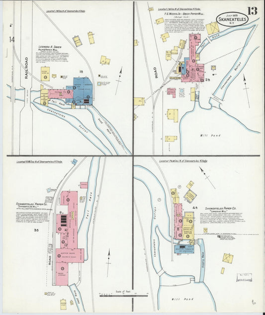 Sanborn Fire Insurance Map from Skaneateles, Onondaga County, New York (1909), Sheet #0013 - Historic Sanborn Fire Insurance Map Print, vintage old map wall art, antique decor, genealogy gift, New York New York map