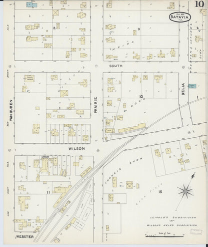 Sanborn Fire Insurance Map from Batavia, Kane County, Illinois (1891), Sheet #0010 - Historic Sanborn Fire Insurance Map Print, vintage old map wall art, antique decor, genealogy gift, Illinois Illinois map