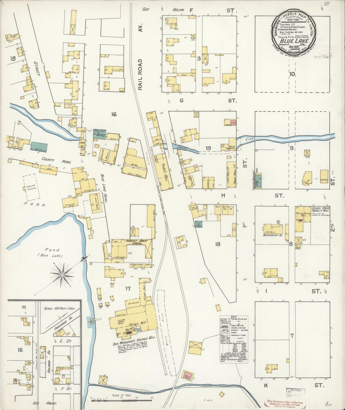 Sanborn Fire Insurance Map from Blue Lake, Humboldt County, California (1892), Sheet #0001 - Historic Sanborn Fire Insurance Map Print, vintage old map wall art, antique decor, genealogy gift, California California map