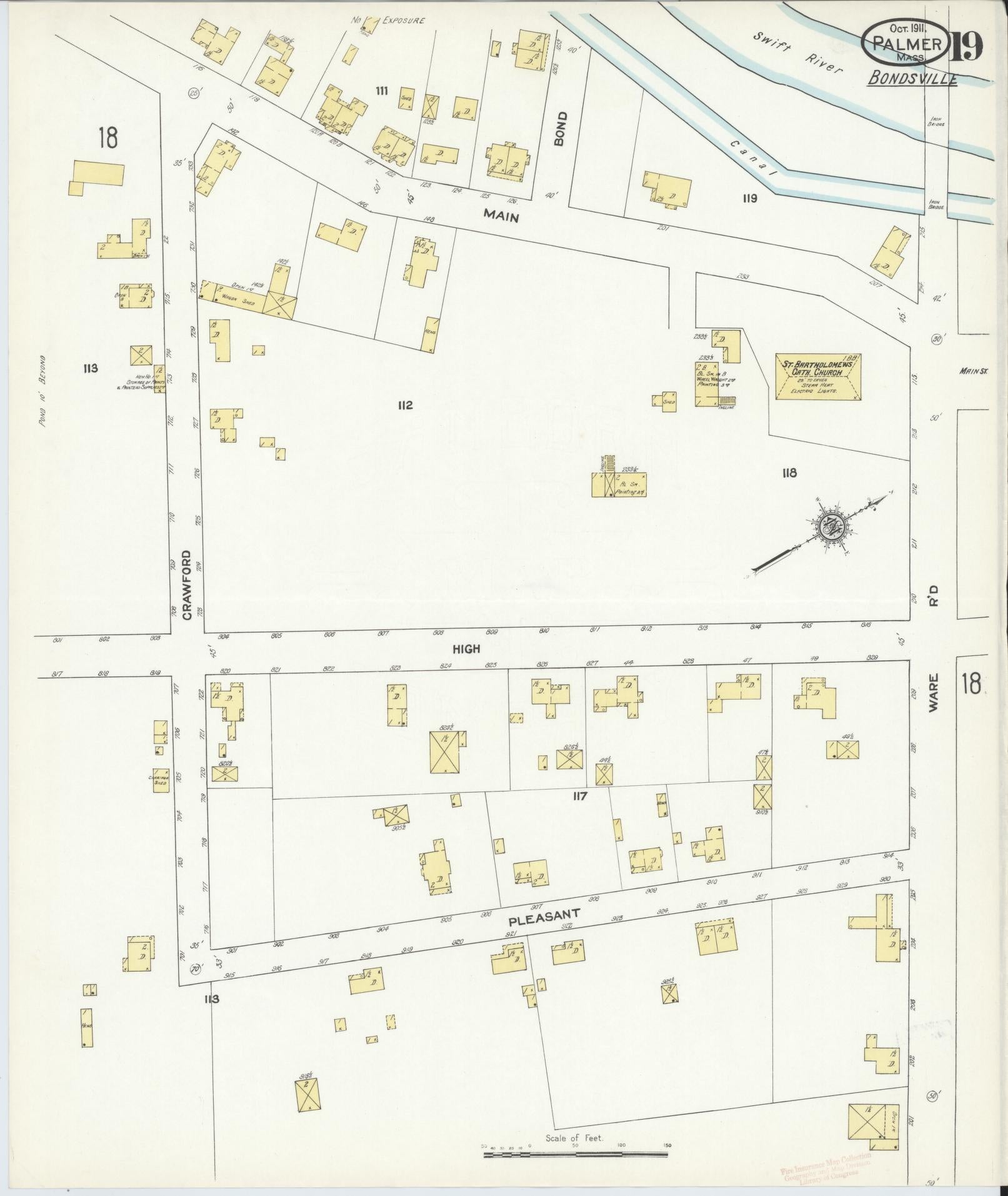 Sanborn Fire Insurance Map from Palmer, Hampden County, Massachusetts (1911), Sheet #0019 - Complete Map Set gallery image, historic Sanborn map, vintage wall art, Massachusetts Massachusetts
