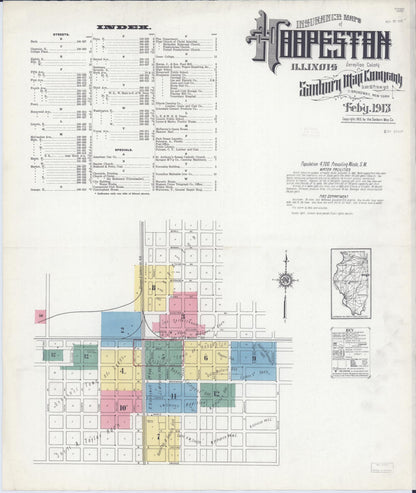 Sanborn Fire Insurance Map from Hoopeston, Vermilion County, Illinois (1913), Sheet #0001 - Complete Map Set gallery image, historic Sanborn map, vintage wall art, Illinois Illinois