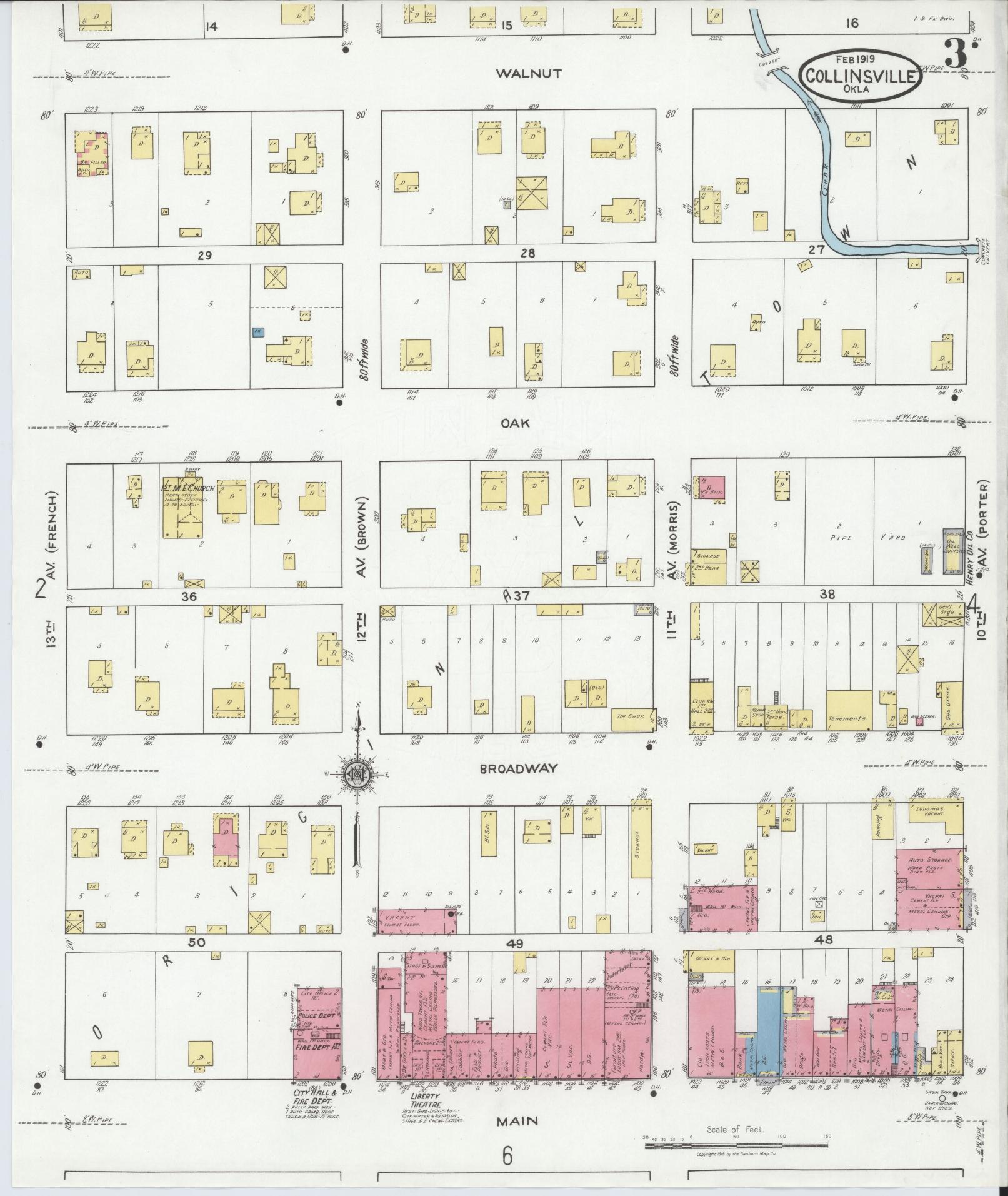 Sanborn Fire Insurance Map from Collinsville, Tulsa County, Oklahoma (1919), Sheet #0003 - Complete Map Set gallery image, historic Sanborn map, vintage wall art, Oklahoma Oklahoma