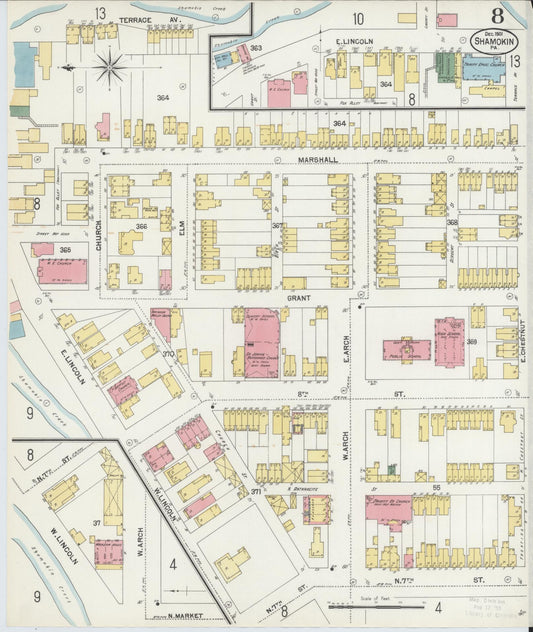 Sanborn Fire Insurance Map from Shamokin, Northumberland County, Pennsylvania (1901), Sheet #0008 - Historic Sanborn Fire Insurance Map Print, vintage old map wall art, antique decor, genealogy gift, Pennsylvania Pennsylvania map
