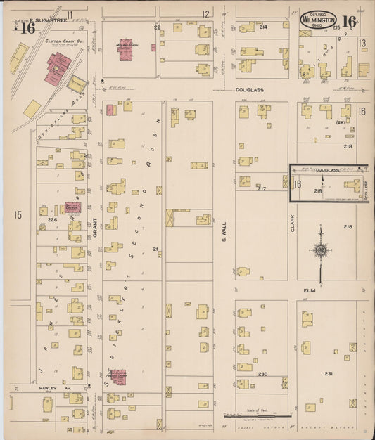 Sanborn Fire Insurance Map from Wilmington, Clinton County, Ohio (1922), Sheet #0016 - Historic Sanborn Fire Insurance Map Print, vintage old map wall art, antique decor, genealogy gift, Ohio Ohio map