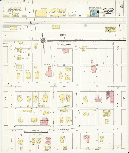 Sanborn Fire Insurance Map from Sac City, Sac County, Iowa (1915), Sheet #0004 - Historic Sanborn Fire Insurance Map Print, vintage old map wall art