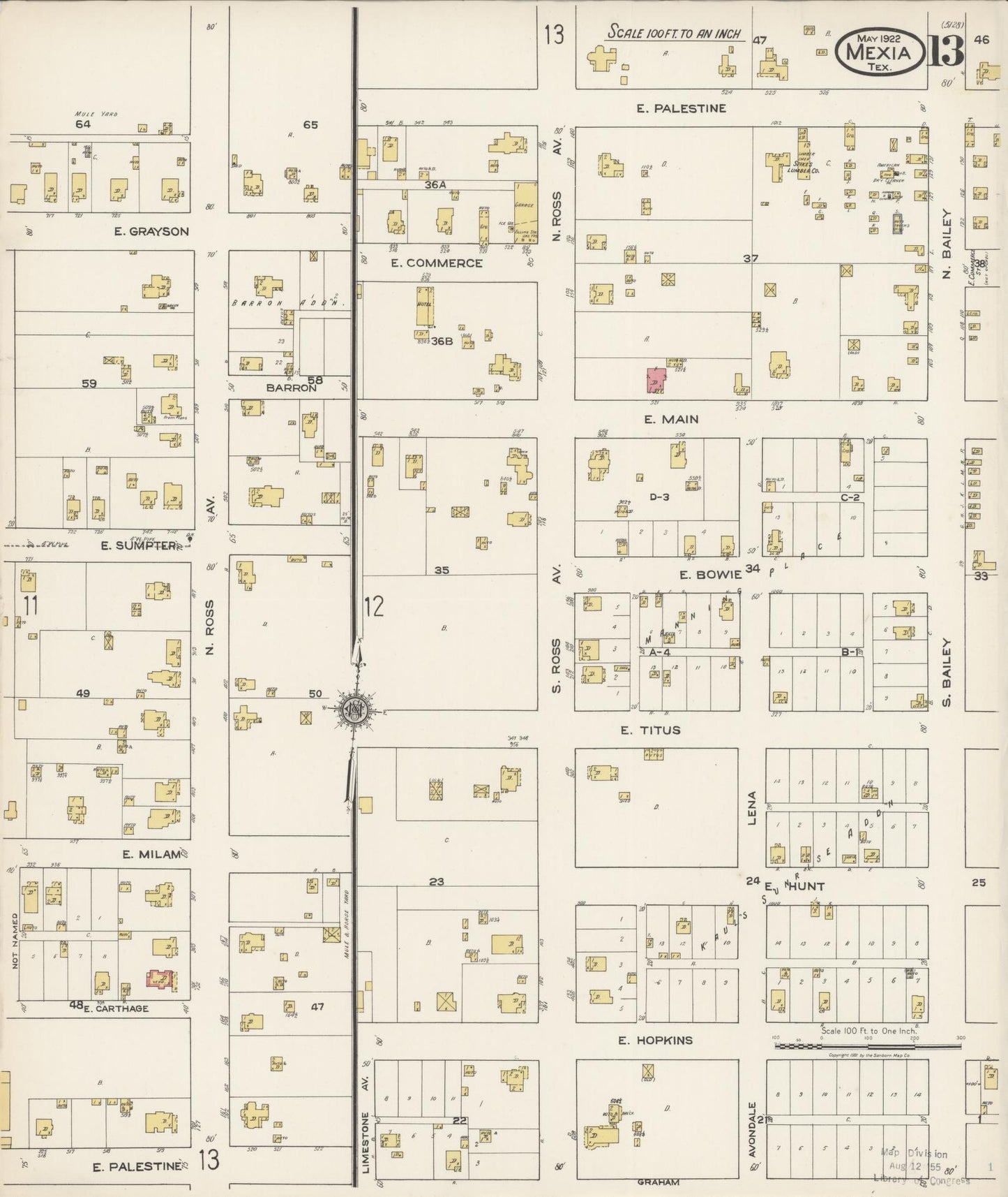 Sanborn Fire Insurance Map from Mexia, Limestone County, Texas (1922), Sheet #0013 - Historic Sanborn Fire Insurance Map Print, vintage old map wall art, antique decor, genealogy gift, Texas Texas map