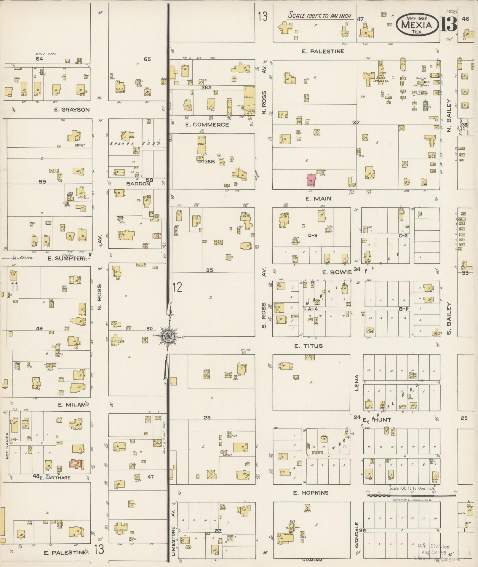 Sanborn Fire Insurance Map from Mexia, Limestone County, Texas (1922), Sheet #0013 - Historic Sanborn Fire Insurance Map Print, vintage old map wall art, antique decor, genealogy gift, Texas Texas map