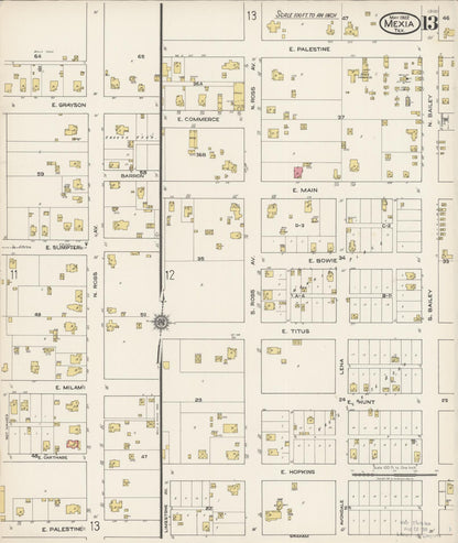 Sanborn Fire Insurance Map from Mexia, Limestone County, Texas (1922), Sheet #0013 - Historic Sanborn Fire Insurance Map Print, vintage old map wall art, antique decor, genealogy gift, Texas Texas map