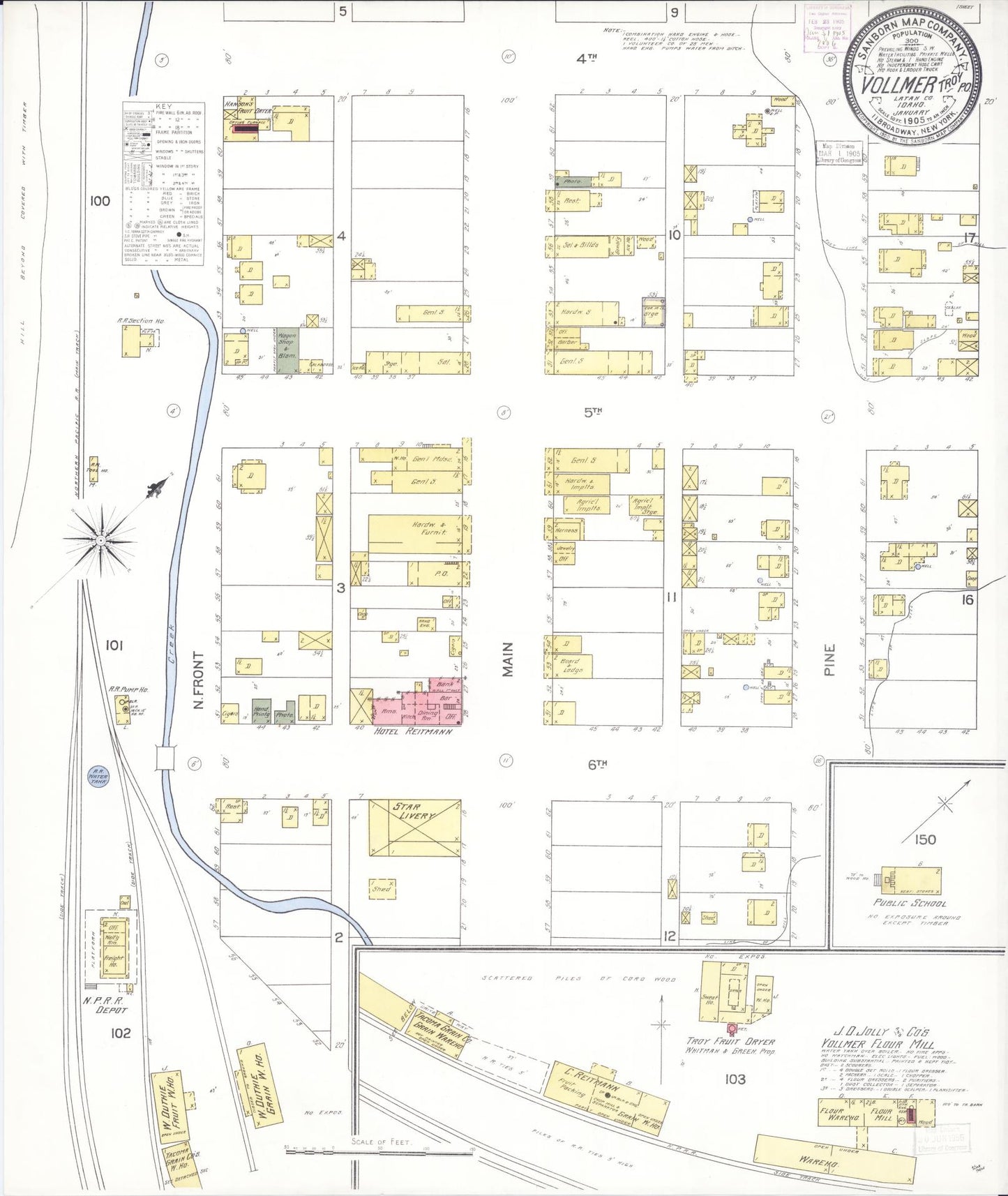 Sanborn Fire Insurance Map from Vollmer, Latab County, Idaho (1905), Sheet #0001 - Historic Sanborn Fire Insurance Map Print, vintage old map wall art, antique decor, genealogy gift, Idaho Idaho map