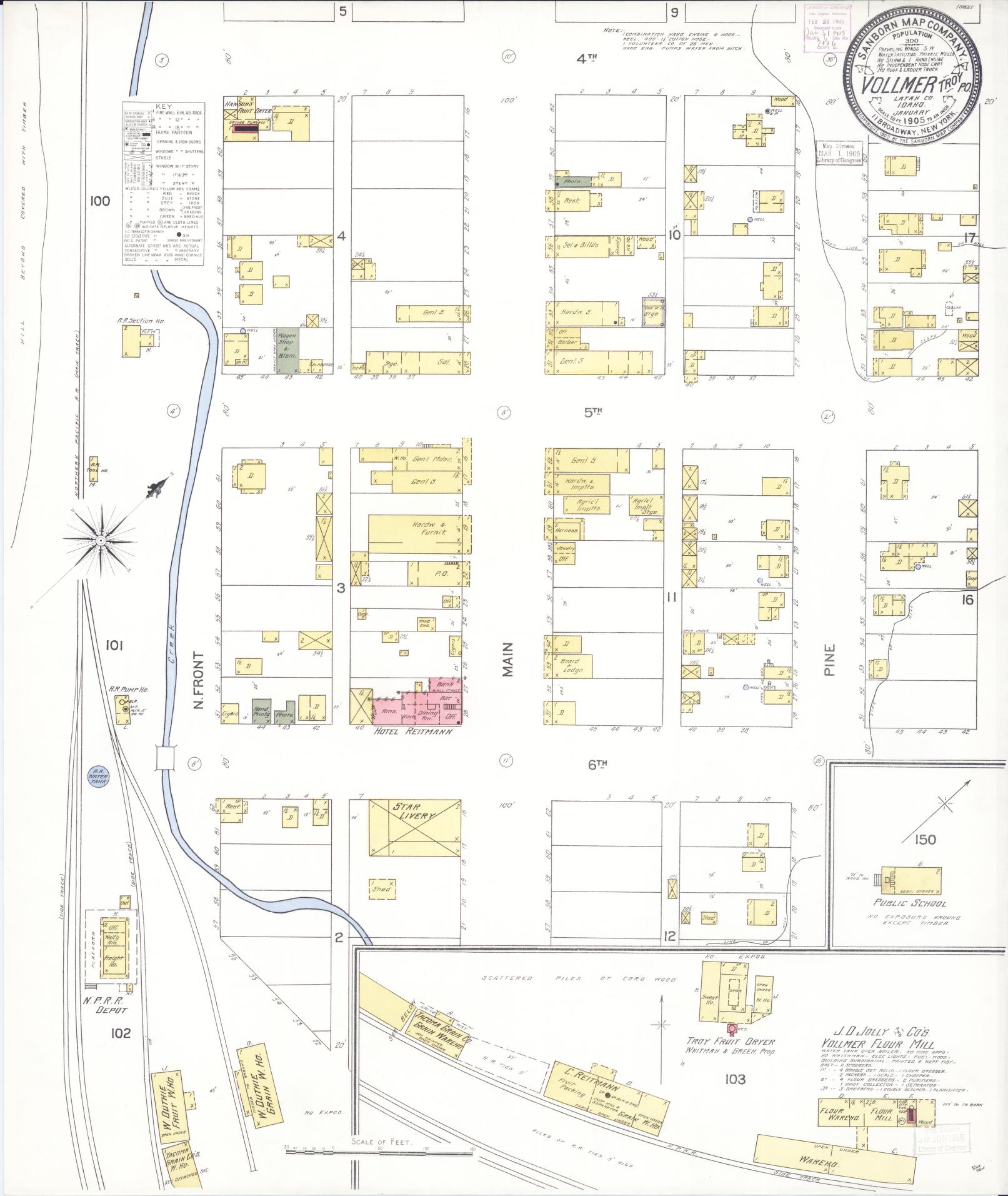 Sanborn Fire Insurance Map from Vollmer, Latab County, Idaho (1905), Sheet #0001 - Historic Sanborn Fire Insurance Map Print, vintage old map wall art, antique decor, genealogy gift, Idaho Idaho map