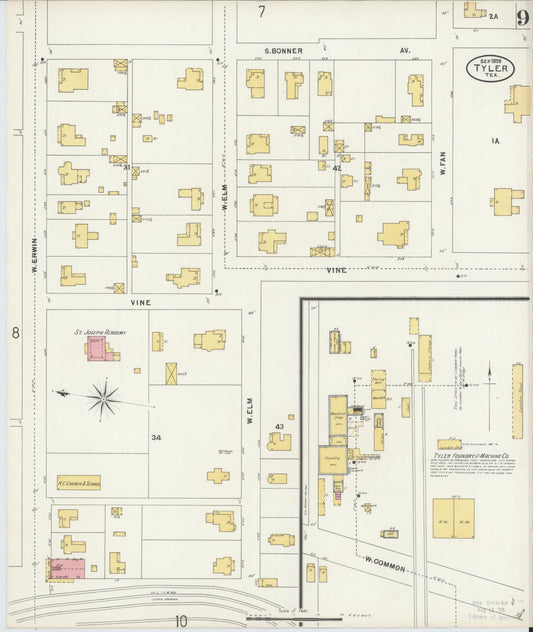 Sanborn Fire Insurance Map from Tyler, Smith County, Texas (1898), Sheet #0009 - Historic Sanborn Fire Insurance Map Print, vintage old map wall art, antique decor, genealogy gift, Texas Texas map