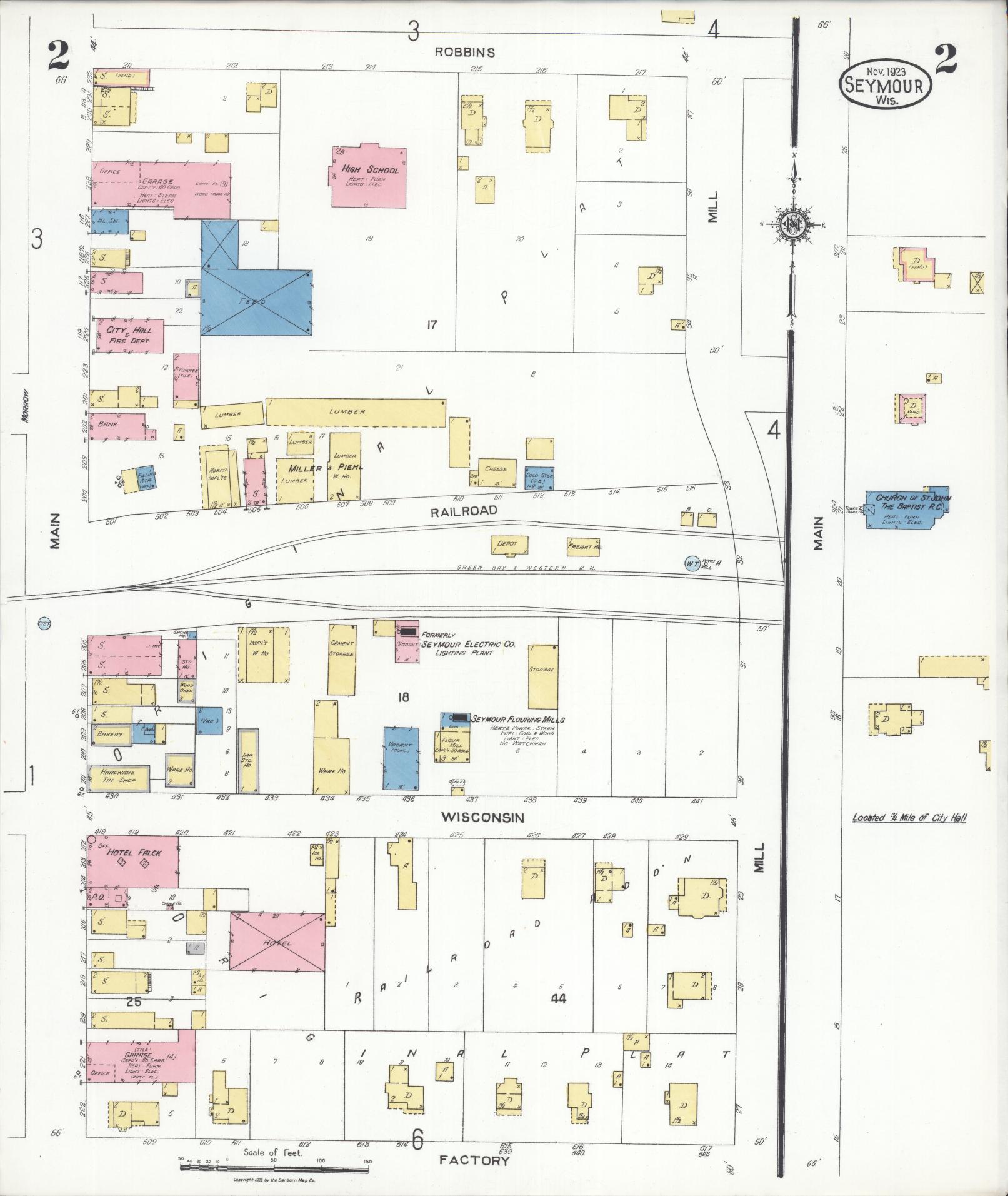 Sanborn Fire Insurance Map from Seymour, Outagamie County, Wisconsin (1923), Sheet #0002 - Complete Map Set gallery image, historic Sanborn map, vintage wall art, Wisconsin Wisconsin