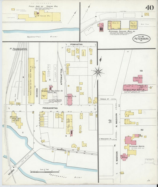 Sanborn Fire Insurance Map from Petersburg, Independent Cities, Virginia (1908), Sheet #0040 - Historic Sanborn Fire Insurance Map Print, vintage old map wall art, antique decor, genealogy gift, Virginia Virginia map
