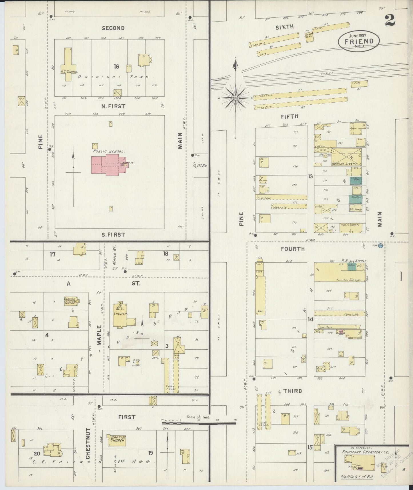 Sanborn Fire Insurance Map from Friend, Saline County, Nebraska (1897), Sheet #0002 - Complete Map Set gallery image, historic Sanborn map, vintage wall art, Nebraska Nebraska