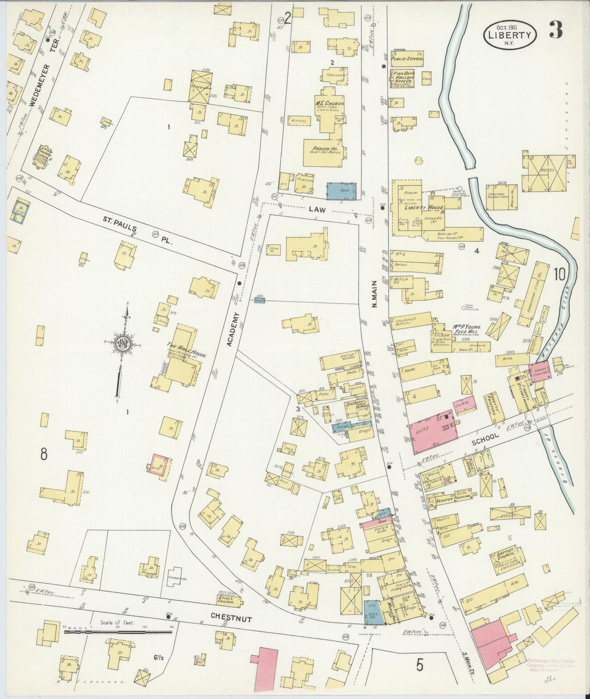 Sanborn Fire Insurance Map from Liberty, Sullivan County, New York (1911), Sheet #0003 - Historic Sanborn Fire Insurance Map Print, vintage old map wall art, antique decor, genealogy gift, New York New York map
