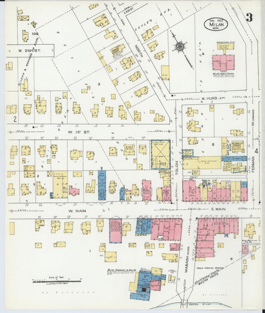Sanborn Fire Insurance Map from Milan, Washtenaw And Monroe Counties, Michigan (1922), Sheet #0003 - Historic Sanborn Fire Insurance Map Print, vintage old map wall art, antique decor, genealogy gift, Michigan Michigan map