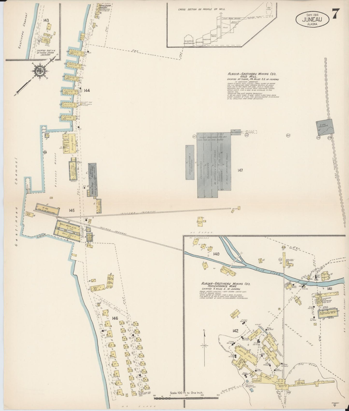 juneau census division, Alaska - 1914 - Sanborn Fire Insurance Map, Sheet 0007 - Historic Sanborn Fire Insurance Map Print, juneau census division Alaska 1914 0007 vintage old map wall art