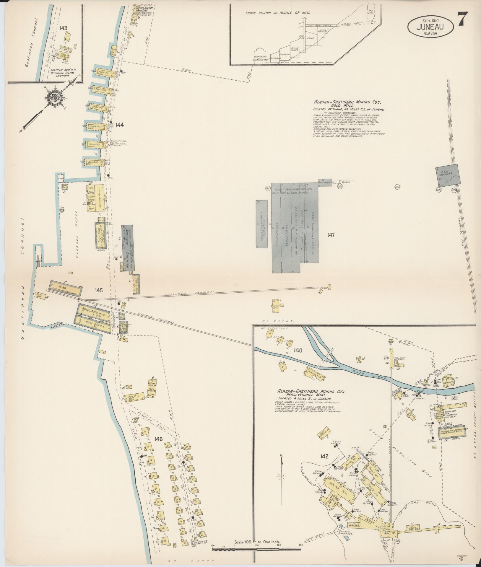 juneau census division, Alaska - 1914 - Sanborn Fire Insurance Map, Sheet 0007 - Historic Sanborn Fire Insurance Map Print, juneau census division Alaska 1914 0007 vintage old map wall art