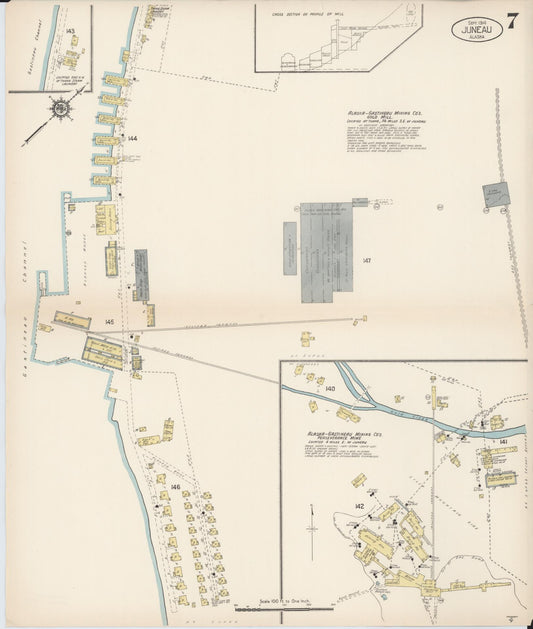 juneau census division, Alaska - 1914 - Sanborn Fire Insurance Map, Sheet 0007 - Historic Sanborn Fire Insurance Map Print, juneau census division Alaska 1914 0007 vintage old map wall art